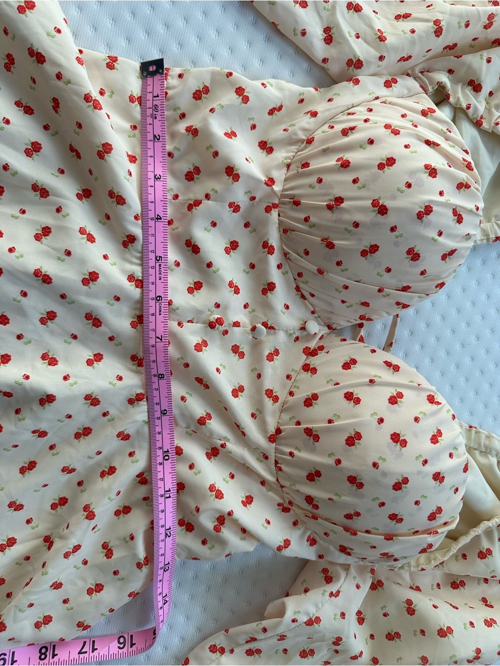 Cream Cherry-Print Sweetheart Mini Dress - Picture 6 of 9